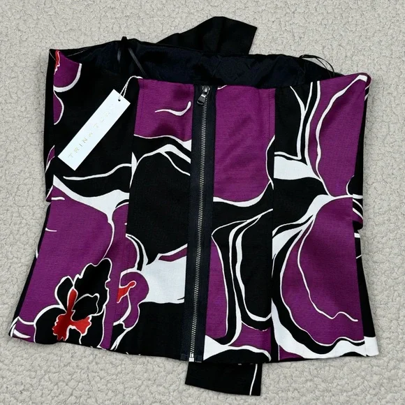 Trina Turk Lacquer Twist Bow Strapless Top Orchid Black - Picture 2 of 9